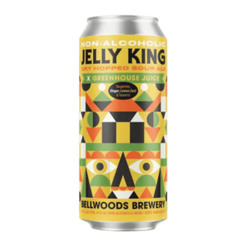 Bellwoods Jelly King Dry Hopped Sour Greenhouse | Non-Alcoholic Sour Beer with Tangerine, Lemon, and Ginger. Available at Santé Dry Bottle Shop in Calgary