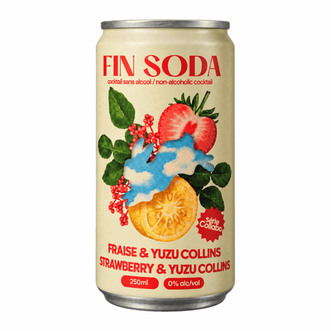 A can of non-alcoholic Strawberry Yuzu Collins by Fin Soda
