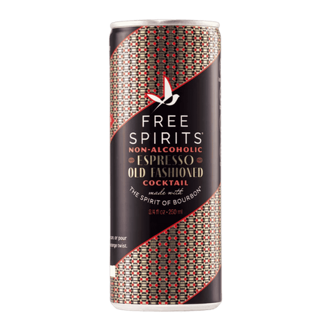 Free Spirits Espresso Old Fashioned | Non-Alcoholic Cocktail Crafted with "The Spirit of Bourbon", and infused with B3 and B6 vitamins to support your mood! Available in Calgary at Santé Dry Bottle Shop