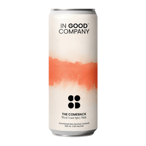 In Good Company The Comeback | West Coast Spicy Mule, alcohol-free cocktail infused with adaptogens and nootropics. Available now in Calgary at Santé Dry Bottle Shop