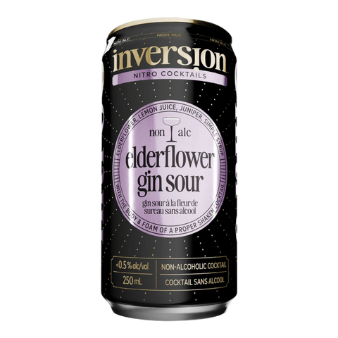 Inversion Nitro Elderflower Gin Sour | Non-Alcoholic Cocktails Made in Calgary. Tart lemon and floral Elderflower sweetness.