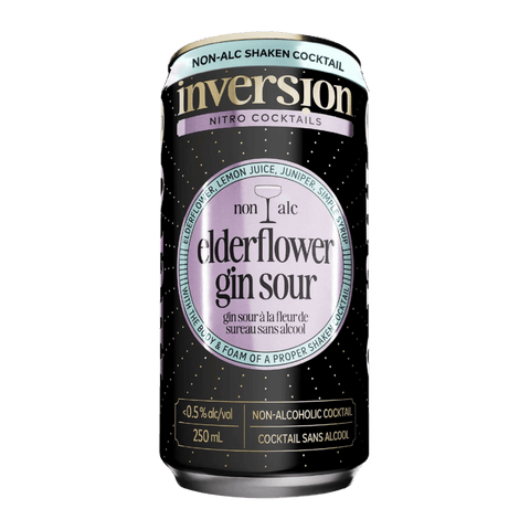 A can of Inversion Nitro Elderflower Gin Sour non-alcoholic cocktail