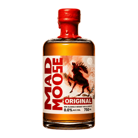 A bottle of Mad Moose Original non-alcoholic Whiskey