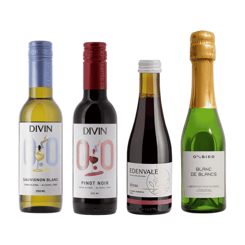 Four individual sized bottles of non-alcoholic wine