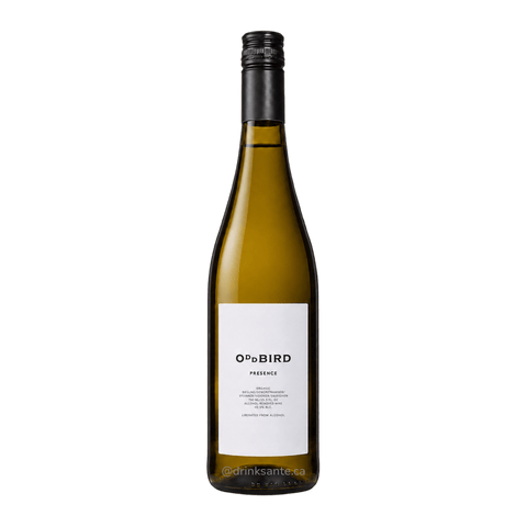 A bottle of Oddbird Presence non-alcoholic White Wine