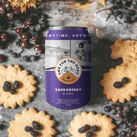 Saskaberry Blonde Ale | Non-Alcoholic Beer from One For The Road Brewery. Easy drinking berry forward beer made in Calgary!