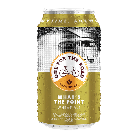 What's The Point Wheat Ale from One for the Road Brewing. Locally made non-alcoholic beer
