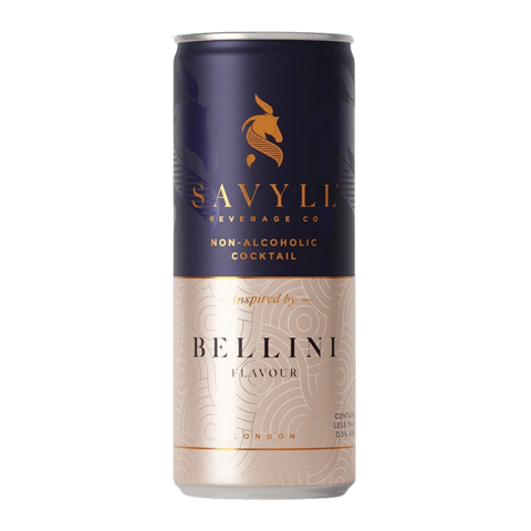 Savyll Bellini Non-Alcoholic Cocktail Available in Calgary. Peach and Prosecco Flavour.