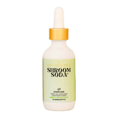 A bottle of Shroom Soda Lemon Lime Adaptogenic Mushroom Drops