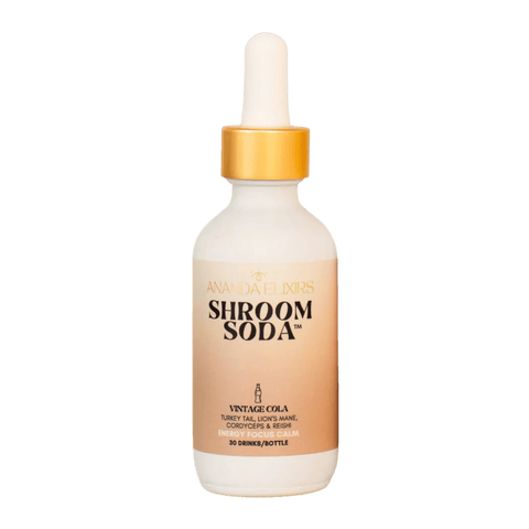 A bottle of Shroom Soda Vintage Cola Adaptogenic Mushroom Drops