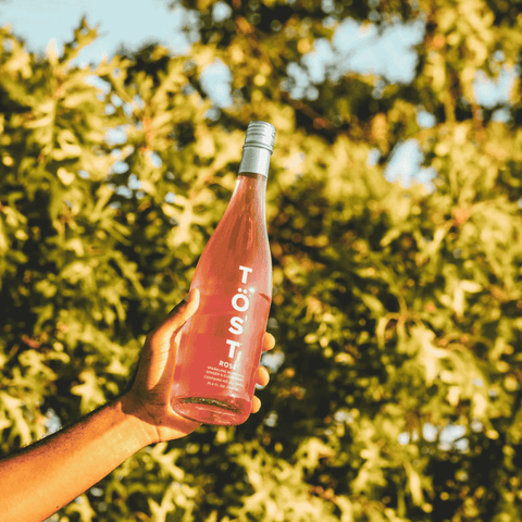 TOST Sparkling Rose Tea | Non-Alcoholic Sparkling Wine Alternative, with white tea, ginger, and elderberry. Wine alternative for any special occasion. Available now in large 750ml bottles in Calgary at Santé Dry Bottle Shop!