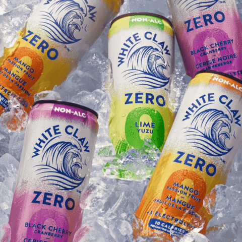 White Claw Zero cans in various flavors on ice
