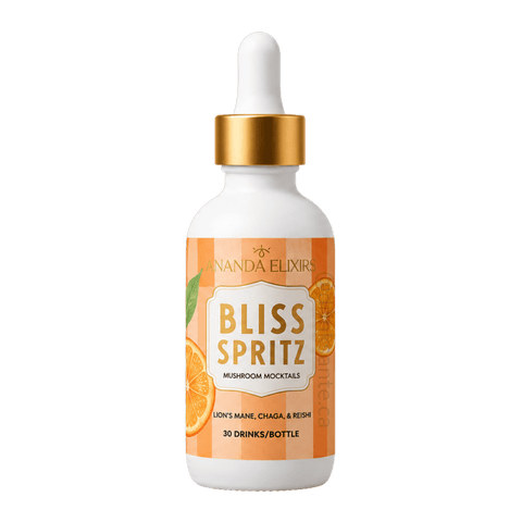 A bottle of Bliss Spritz non-alcoholic mushroom cocktail extraction