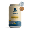 A can of Athletic Brewing Cerveza Atletica Light Copper with a blue and yellow design, indicating it is a non-alcoholic beer.