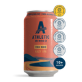 A can of Athletic Brewing Free Wave Hazy IPA with a red and orange design, featuring the Athletic Brewing logo and indicating the beverage is non-alcoholic with 10+ awards.