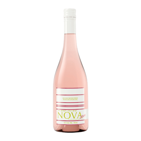 A pink bottle of Benjamin Bridge Nova Zero non-alcoholic wine