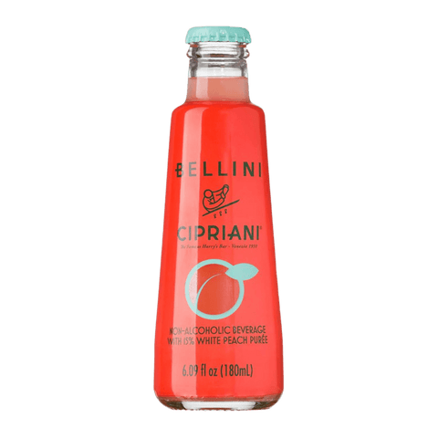 A red bottle of a non-alcoholic Bellini by Cipriani