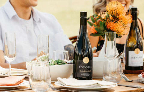 Edenvale non-alcoholic wine along a long table with dinner pairing