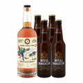 A bottle of HP Spiced Cane Rum, and four bottles of Royal Jamaican non-alcoholic Ginger Beer