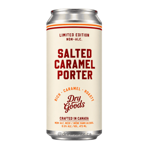 A can of Dry Goods Salted Caramel non-alcoholic Porter