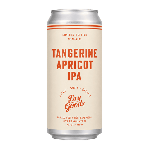 A white can of Dry Goods non-alcoholic Tangerine Apricot IPA