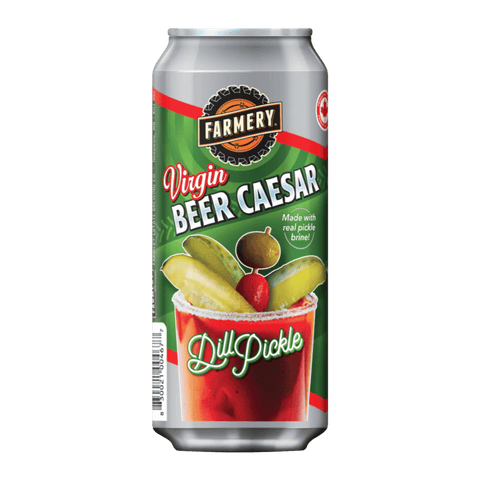 Can of Farmery Virgin Beer Caesar Dill Pickle with an illustration of a Caesar cocktail