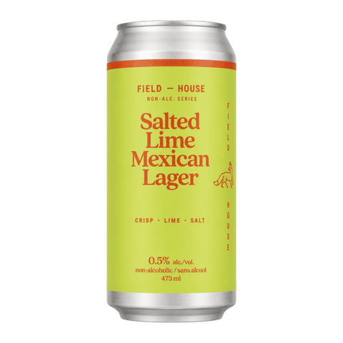 A can of Field Houe non-alcoholic Salted Lime Mexican Lager