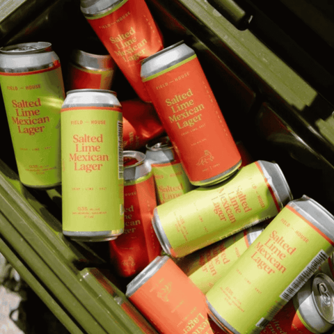 A variety of cans of Salted Lime Lager by Field House