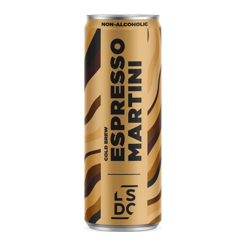 A brown can with dark swirls from Local Spirit Distilling Co. Non-alcoholic cold brew espresso martini