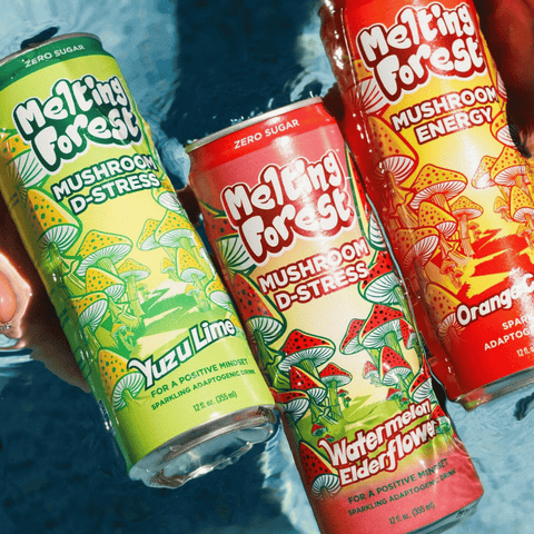 Three cans of Melting Forest Functional Mushroom Drinks