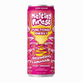 A single can of Melting Forest Functional Energy drink in Strawberry Lemonade flavor. The can features a vibrant pink and yellow label with illustrations of mushrooms.