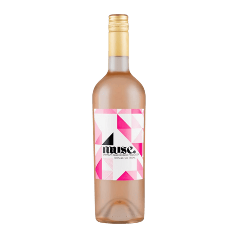 A bottle of Muse non-alcoholic rose with a geometric label