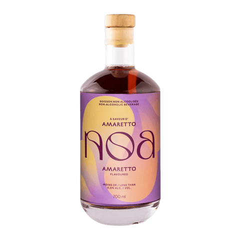 A purple bottle of NOA non-alcoholic amaretto