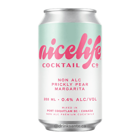 A blue and white can of NiceLIfe Cocktail Co. non-alcoholic Prickly Pear Margarita