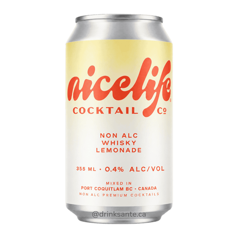 A yellow and white can of NiceLife Cocktail Co. non-alcoholic Whisky Lemonade