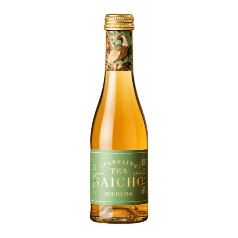 A bottle of Saicho Sparkling Hojicha Tea 200 mL