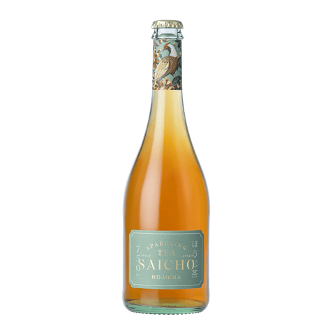 A bottle of Saicho Sparkling Hojicha Tea