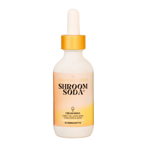 A bottle of Shroom Soda Cream Soda Adaptogenic Mushroom Drops