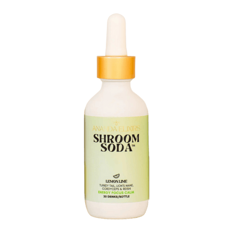 A bottle of Shroom Soda Lemon Lime Adaptogenic Mushroom Drops
