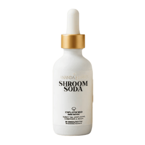 A bottle of Shroom Soda Unflavoured Adaptogenic Mushroom Drops