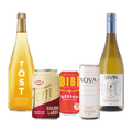 A collection of non-alcoholic drinks that includes bottles and cans for Sober October
