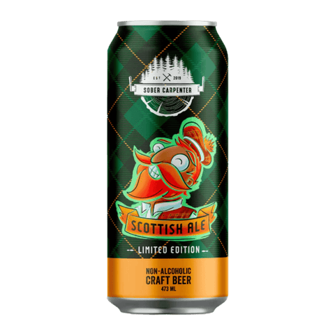 A green can of Sober Carpenter's Non-Alcoholic Scottish Ale