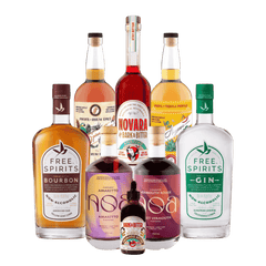 A collection of non-alcoholic spirit bottles