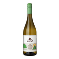 Wine bottle with a green cap and a label featuring geometric shapes on a white background